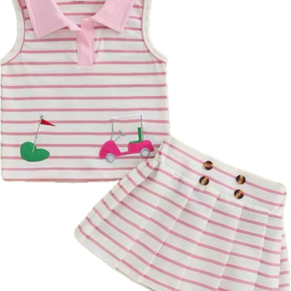Pink Striped Sleeveless Top and Skirt Set “Golf” baby girl 6-12 months